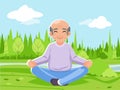 Old man grandfather outdoor park nature fitness meditation adult yoga health cartoon character design vector