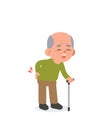 The old man had a lot of back pain. and holding a walking stick illustration vector cartoon character design on white background. Royalty Free Stock Photo