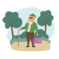Old man with handbag in the landscape active senior character