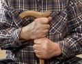 Old man hands with cane Royalty Free Stock Photo