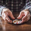 Old man hands taking pills close-up. AI generated picture Royalty Free Stock Photo