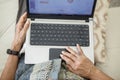 Old man hands typing on the laptop Royalty Free Stock Photo