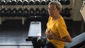 Old man heart attack during sit ups exercise in gym Royalty Free Stock Photo