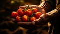 Old man holding bunch of tomatoes in his hands Royalty Free Stock Photo