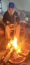 Old man of India Delhi celebrating Lohri in vikaspuri