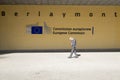 Old man infront of Berlaymont building headquarters of EU commission Brussels, Belgium Royalty Free Stock Photo