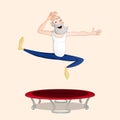 Old man jumping on trampoline