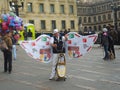 Old man like bird of peace in protest in Bogota, Colombia.