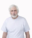 Old Man Looking Startled or Frightened Isolated On White-Haired Royalty Free Stock Photo