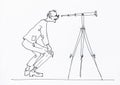 An old man looking through a telescope