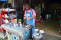 Old man made breakfast and coffee thai style in Phrae