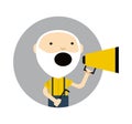 Old man with megaphone round avatar icon Royalty Free Stock Photo