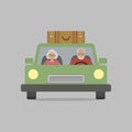 An old man and an old lady in a green car Royalty Free Stock Photo