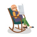 Old man with papernews in her rocking chair