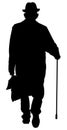 Old man person walking with stick vector silhouette. Double agent in shadow.