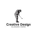 Old man playing golf logo Ideas. Inspiration logo design. Template Vector Illustration. Isolated On White Background