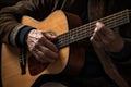 Old man playing guitar in the dark. Generative Ai Royalty Free Stock Photo