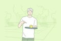 Old man playing tennis concept.