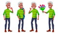 Old Man Poses Set Vector. Black. Afro American. Elderly People. Senior Person. Aged. Friendly Grandparent. Web, Poster