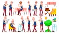 Old Man Poses Set Vector. Elderly People. Senior Person. Aged. Friendly Grandparent. Banner, Flyer, Brochure Design