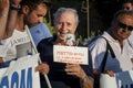 Old man protest against italian chairman Matteo Renzi