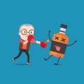 Old man punching liquor bottles to knock out.