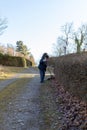 Old man raking fallen leaves in the garden, senior man gardening Royalty Free Stock Photo