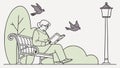 Old Man Reading Book Under Lamppost in Park, vector design Generative AI Royalty Free Stock Photo