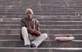 Old man relaxing at Jama Masjid Mosque, Delhi Royalty Free Stock Photo