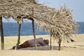 Old man resting in shadow in the beach, Batticaloa, Sri Lanka Royalty Free Stock Photo