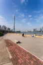 Old man riding bicycle on city street, Guangzhou, China Royalty Free Stock Photo