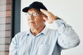 Old man, salute and portrait for soldier recognition on white background for gratitude, pride or respect. Elderly male