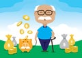 Old man saves for retirement vector file