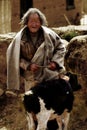 Old man and sheep in Tibet