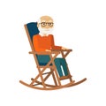 Old man sitting in rocking chair. Vector. Royalty Free Stock Photo