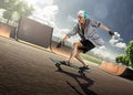 Old Man skating in sunny day Royalty Free Stock Photo