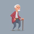 old man is standing with a cane.