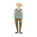 Old man standing. An elderly man in glasses. Senior man with moustache. Cartoon vector hand drawn eps 10 childrens