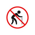 Old man stay home on quarantine sign, isolated icon vector illustration. Older people do not walk sign