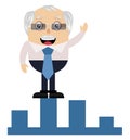 Old man on stock increment, illustration, vector