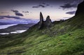 Old man of Storr photographed at blue hour.Famous landmark on Isle of Skye, Scotland Royalty Free Stock Photo