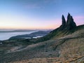 Old Man of Storr rocks with clear sky Isle of Skye Scotland, February morning