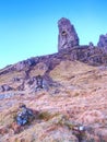 Old Man of Storr rocks with clear sky Isle of Skye Scotland, February morning