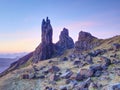 Old Man of Storr rocks with clear sky Isle of Skye Scotland, February morning