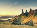 Old Man of Storr rocks with clear sky Isle of Skye Scotland, February morning