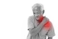 Old man suffering from shoulder muscle inflammation or injury Royalty Free Stock Photo