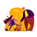 Old man sweeping autumn leaves with his funny child having fun in a garden atmosphere.