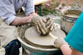 Old man teaching pottery Royalty Free Stock Photo