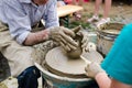 Old man teaching pottery Royalty Free Stock Photo