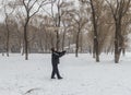 The old man to fly kites in the winter Royalty Free Stock Photo